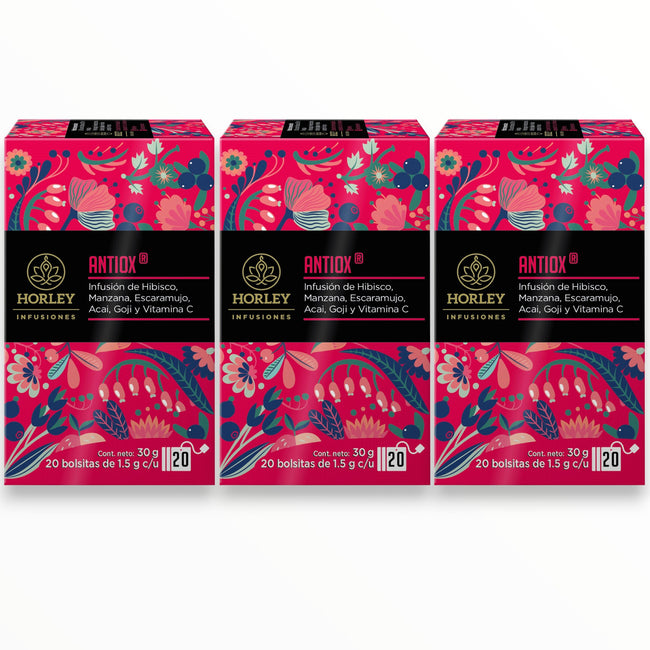 HORLEY ANTIOX Infusion de manzana, escaramujo, acai, goji y vitamina C.  3 cajitas de 20 sobres
