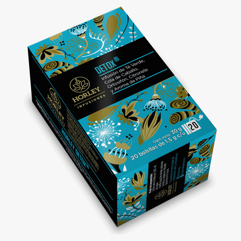 Horley DETOX Infusion de Té Verde, Cola de Caballo, Citronela, Ortosifón y Aroma de Piña- 3 cajitas de 20 sobres