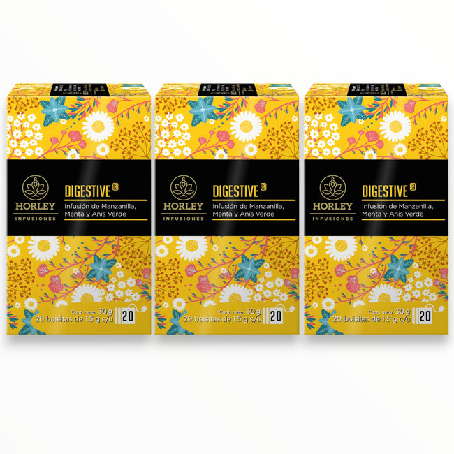 Horley DIGESTIVE Infusion de Manzanilla, Menta y Anís Verde - 3 cajitas de 20 sobres