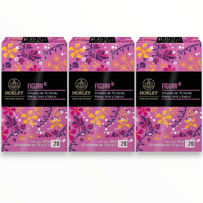 Horley Figura Infusión de Té Verde, Malva, Anís y Sauco - 3 cajitas de 20 sobres