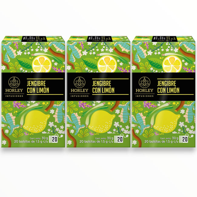 Horley Infusión de Jengibre con Limón - 3 cajitas de 20 sobres