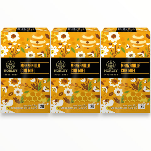 HORLEY MANZANILLA CON MIEL- 3 cajitas de 20 sobres