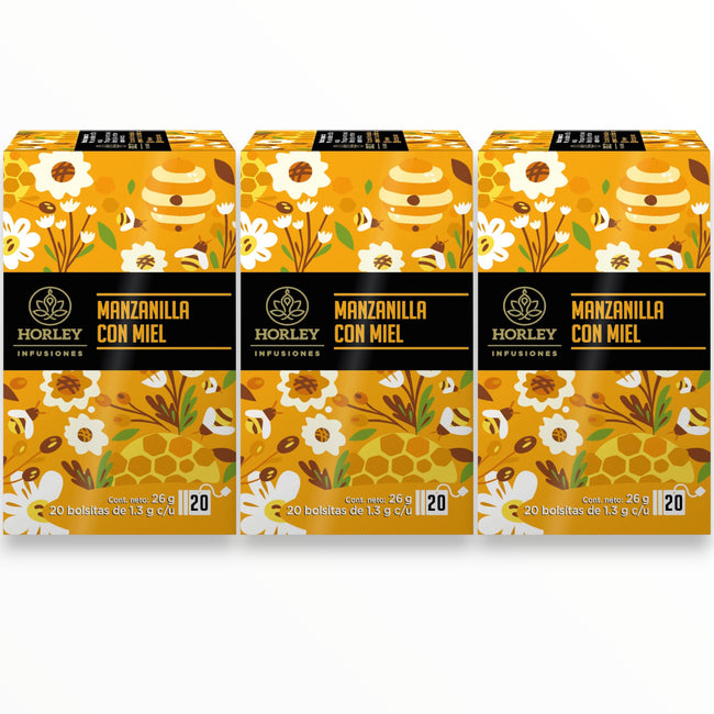 HORLEY MANZANILLA CON MIEL- 3 cajitas de 20 sobres