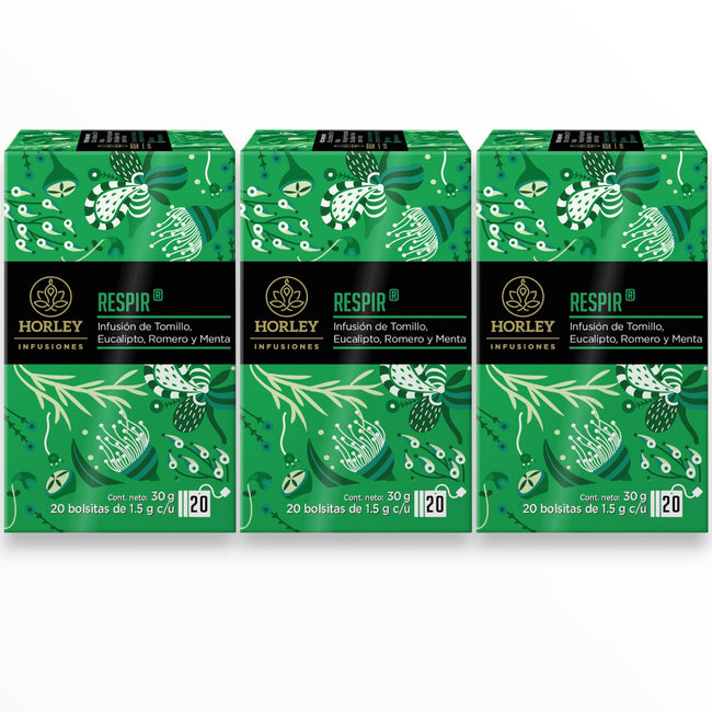 Horley RESPIR Infusión de Tomillo, Eucalipto, Romero y Menta - 3 cajitas de 20 sobres