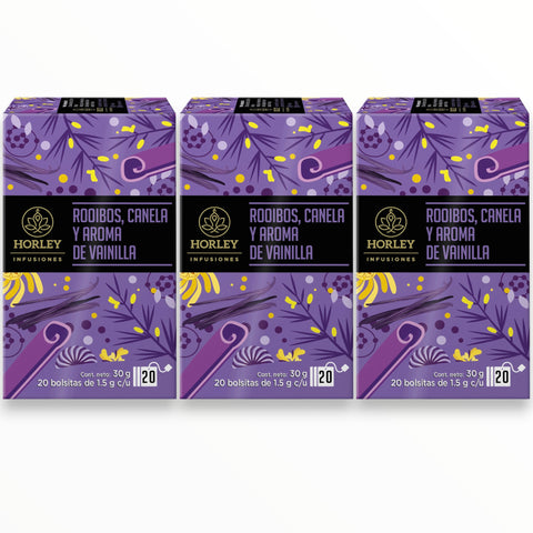 Horley Infusión de Rooibos, Canela y Aroma de Vainilla - 3 cajitas de 20 sobres