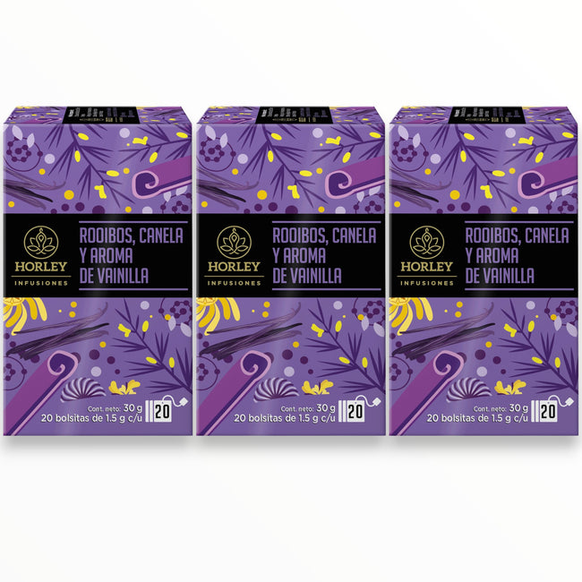 Horley Infusión de Rooibos, Canela y Aroma de Vainilla - 3 cajitas de 20 sobres
